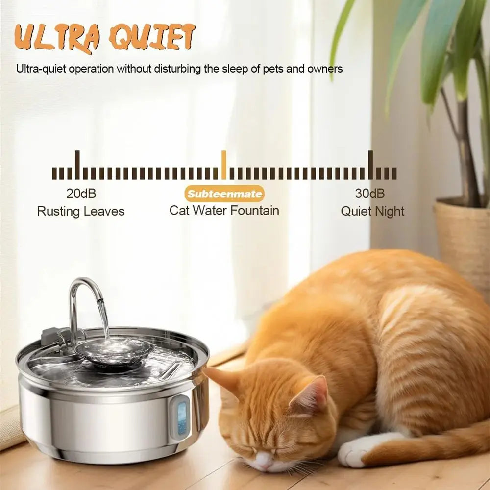 3.2L Cat Automatic Water Dispenser Smart Cat Fountain Pet Auto Water Feeder with Visible Window Dog Stainless Steel Water Bowl